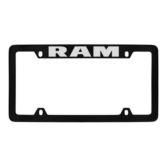 Dodge Ram Black Coated Metal Top Engraved License Plate Frame Holder