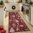 thumbnail image 5 of 2x6 ft Red Christmas Area Rug, Tree Snowman Reindeer Print, Washable, Non-Slip, Holiday Indoor Living Room, 5 of 8