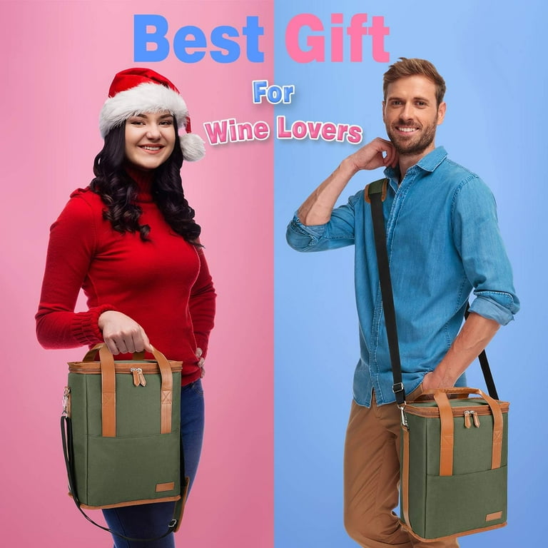 6 Bottle Wine Carrier Insulated and Padded Wine Carrying Cooler Tote Bag with Handle and Adjustable Shoulder Strap for Travel or Picnic Wine Lover Gift Oliver 8.6 x 7.1 x 12.5