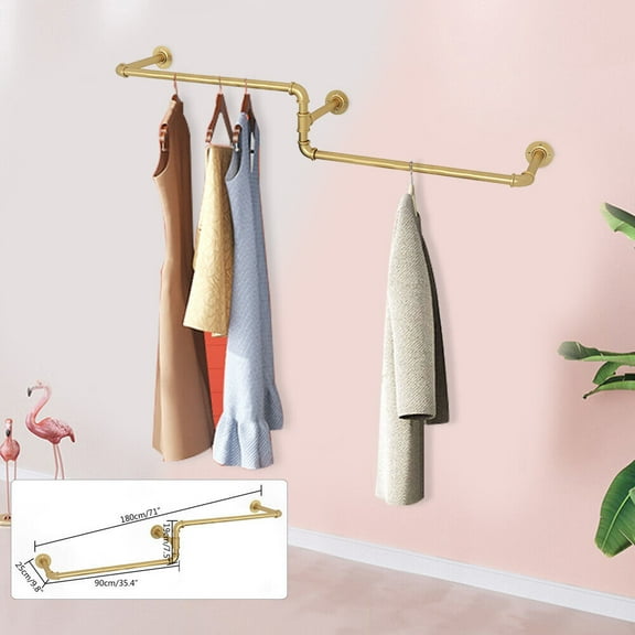Miumaeov Garment Clothe Rack Closet Storage Organizer Hanging Rod Industrial Iron Pipe Wall Mounted Clothing Display Holder