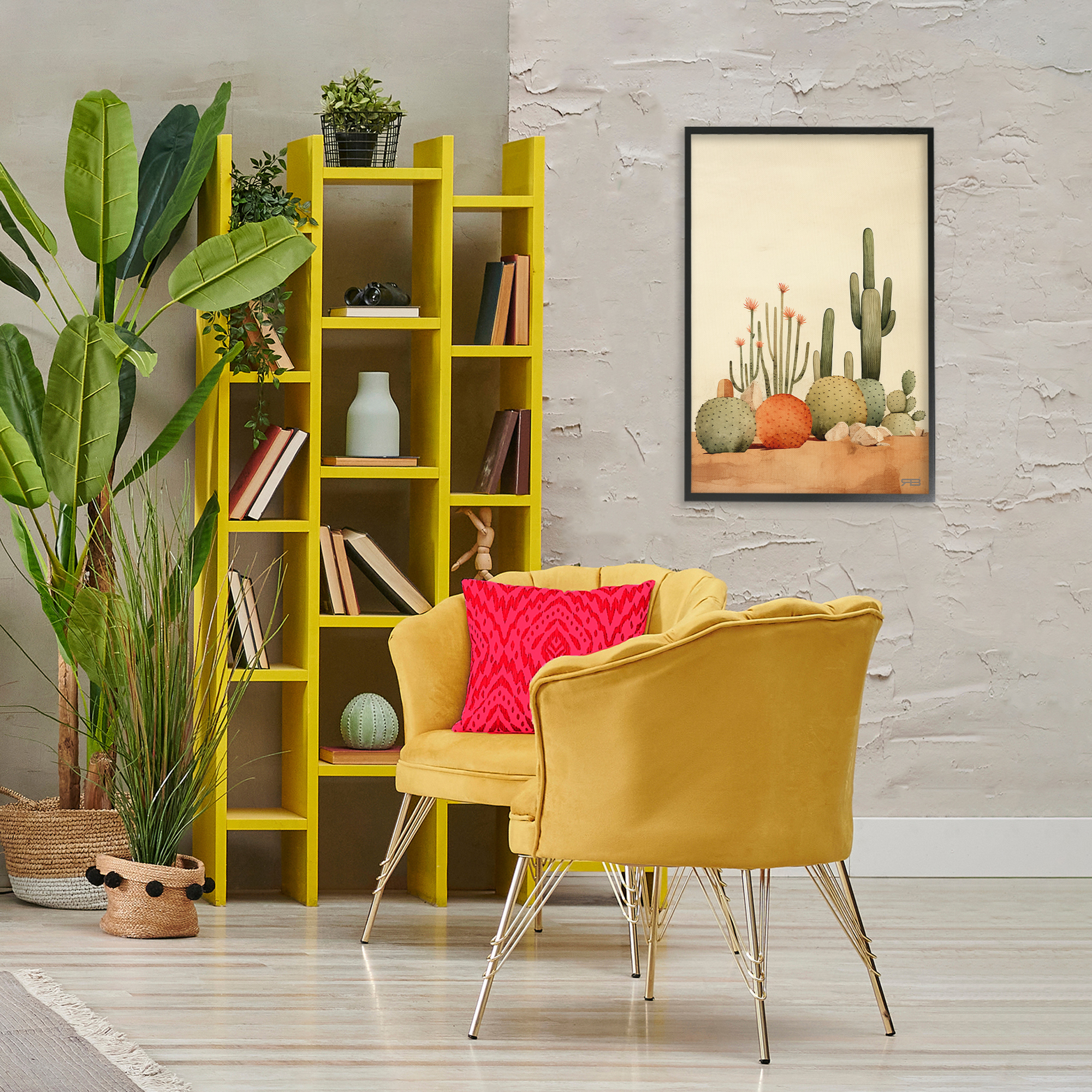 Stupell Industries Desert Cactus Scenery Landscape Painting Black Framed Art Print Wall Art, 20 x 30