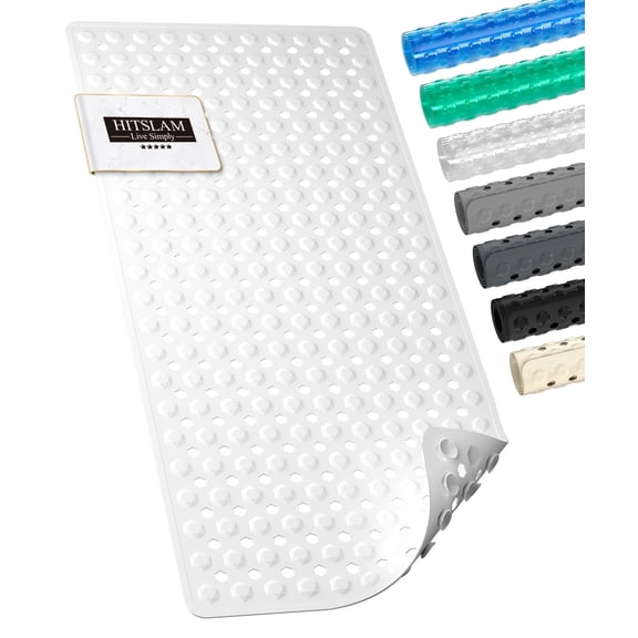 HITSLAM Bath Tub Shower Mat,35"x16" Washable Bathtub Mats,Suction Cups and Drain Holes to Keep Tubs Clean,White