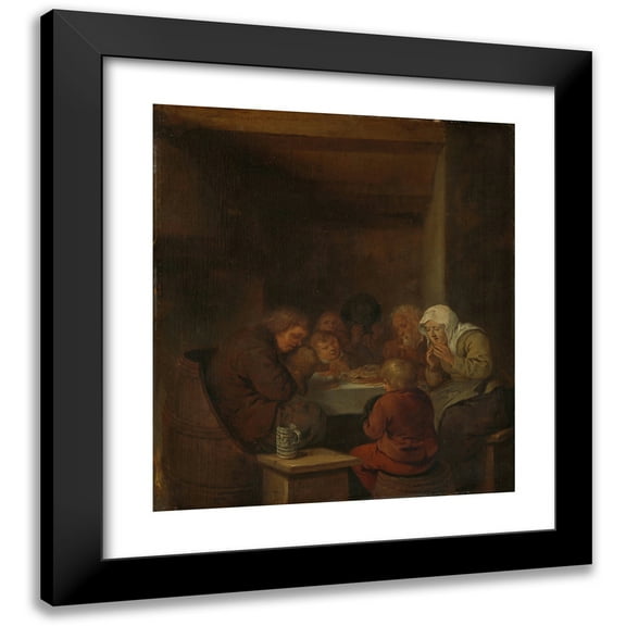 Jan Miense Molenaer 12x14 Black Modern Framed Museum Art Print Titled - Saying Grace (C. 1653 - 1668)