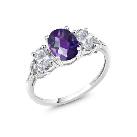 - Diamond Accent 10k White Gold 2.05 Ct Amethyst & White Topaz 3-Stone Ring