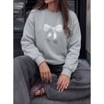 thumbnail image 3 of Women Embossed 3D Bow Graphic Long Sleeve Pullover,Crewneck Sweatshirt for Fall Everyday Wear, 3 of 11