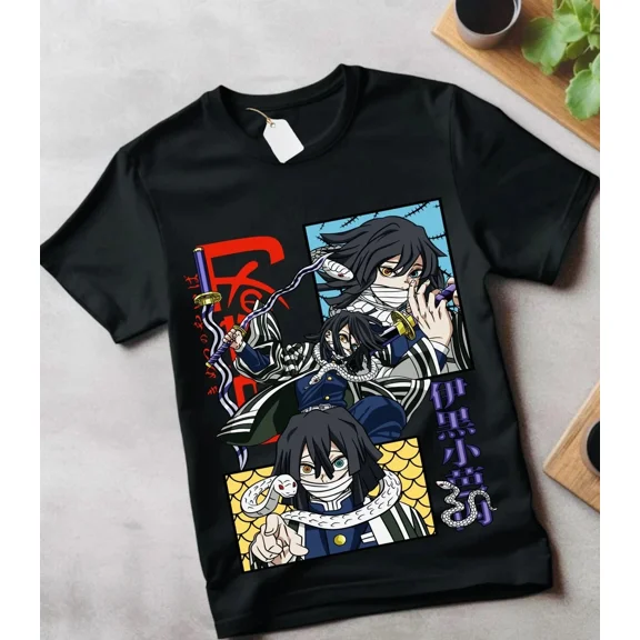 Anime Obanai Iguro T-Shirt Kimetsu No Yaiba Black T Shirt Size S - 5XL