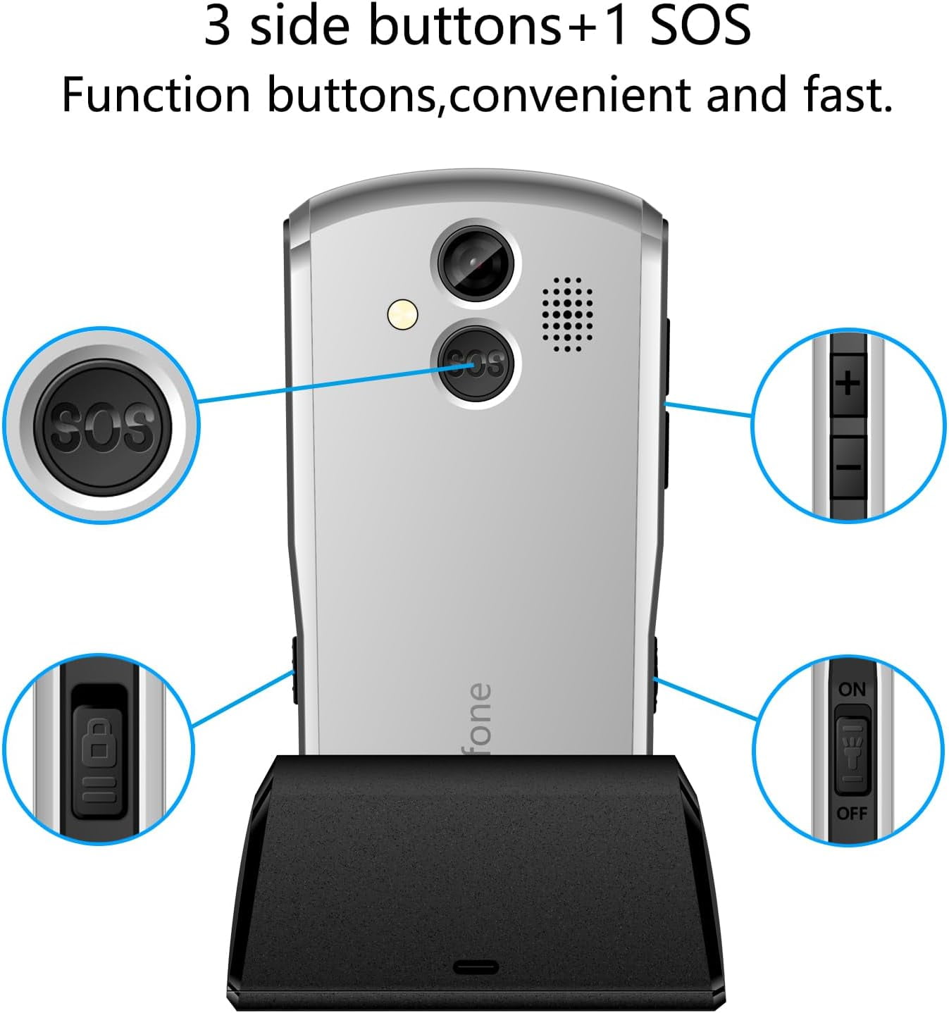 Artfone 4G Volte Unlocked Cell Phone for Seniors, Big Button Mobile Phone with 2.4" Display, 2MP Camera, 1800mAh Battery, Silver New