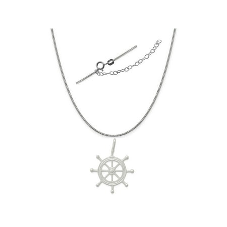 Sterling Silver Boat Wheel Charm on a 0.90mm Box Chain Necklace, 18