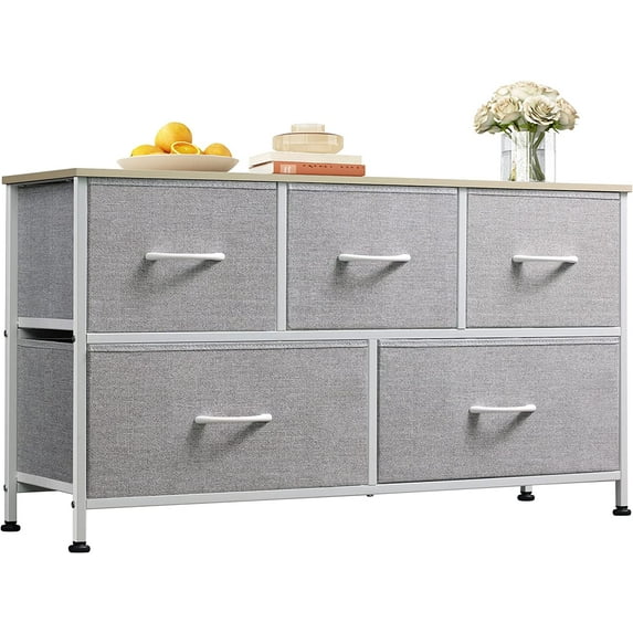 ZXNYH Dresser for Bedroom with 5 Drawers, Wide Chest of Drawers, Fabric Dresser, Storage Organizer Unit with Fabric Bins for Closet, Living Room, Hallway, Nursery, Dark Grey