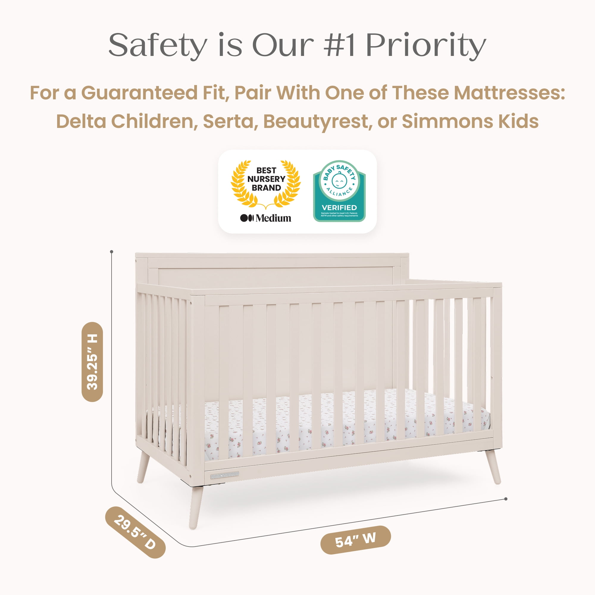 Delta Children Lola 6-in-1 Convertible Crib - Converts from Baby Crib to Toddler Bed, Daybed, Sofa Bed and Full-Size Bed With and Without Footboard, Fits Standard Full-Size Crib Mattress, Soft Beige