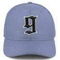 thumbnail image 2 of Daxton Premium Mid Profile Hat Semi Curved Visor Dusty Blue Cap White Black Gothic Embroidered, Number 9, 2 of 4