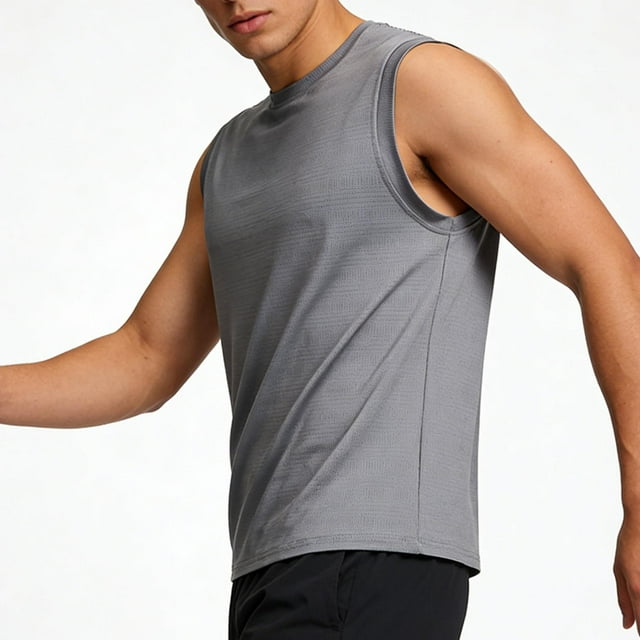 Camiseta de tirantes de cuello redondo para hombre, color liso, informal, holgada, deportiva, transpirable, de seda helada, corta, de poliéster.