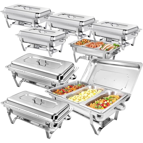 EVGTTI 8 Pack 8QT Chafing Dish for Buffet, Food Grade Stainless Steel Chafing Dish with 1/3 Size Food Pan for Parties, Events, Weddings