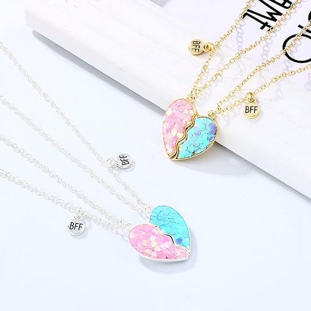 Best Friend Necklace for 2 Girls Magnetic Matching Friendship Necklace Half Heart Pendant BFF Necklaces for Sister