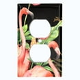 thumbnail image 2 of Metal Light Switch Plate Outlet Cover Tropical Pink Flamingo Flowers Black FGO004, 2 of 13