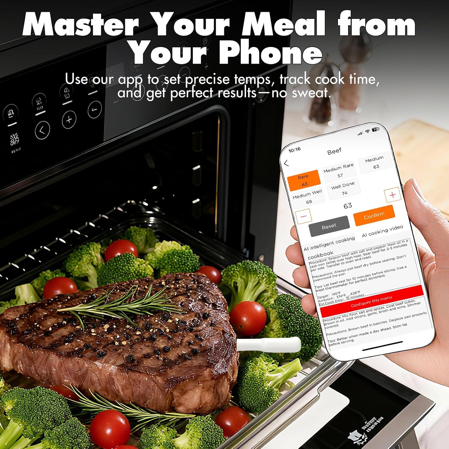 AI Wireless Meat Thermometer, 500ft Bluetooth BBQ Thermometer, Smart Digital Food Thermometer for Grill, Smoker, Oven (Single Probe)
