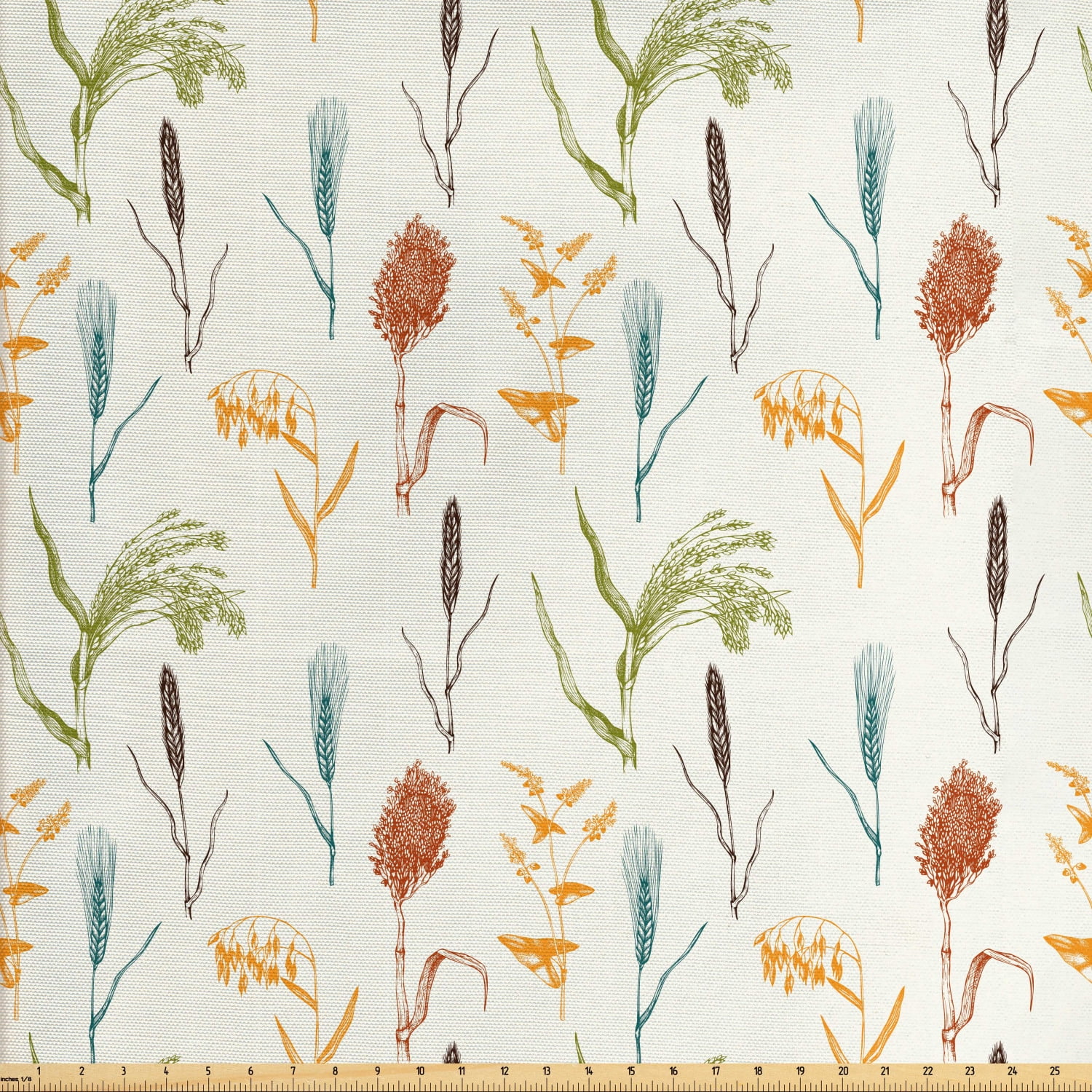 Botanical Fabric by The Yard, Forest Herbs Cereal Corps Wheat Branch