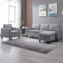 ZAFLY Convertible Sectional Sofa Set,3-Seat L Shape Sofa with Storage Ottoman and Armchair,Living Room Furniture Couch Set Sectional Couches Set for Living Room,Bedroom,Apartment,Light Grey