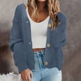 thumbnail image 2 of VISALY Cropped Cardigan Chunky Cardigan Sweaters Women's Chunky Cardigans Sweaters Open Front Long Sleeve Cute Knit Button Loose Short Cozy Outerwear Fall Coat Trendy Sweaters Spring Sweater Blue S, 2 of 4