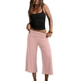 thumbnail image 4 of Women Fold Over Gaucho Pants Wide Leg Low Rise Flowy Capri Yoga Lounge Cropped Flare Bottoms Pink XL, 4 of 6