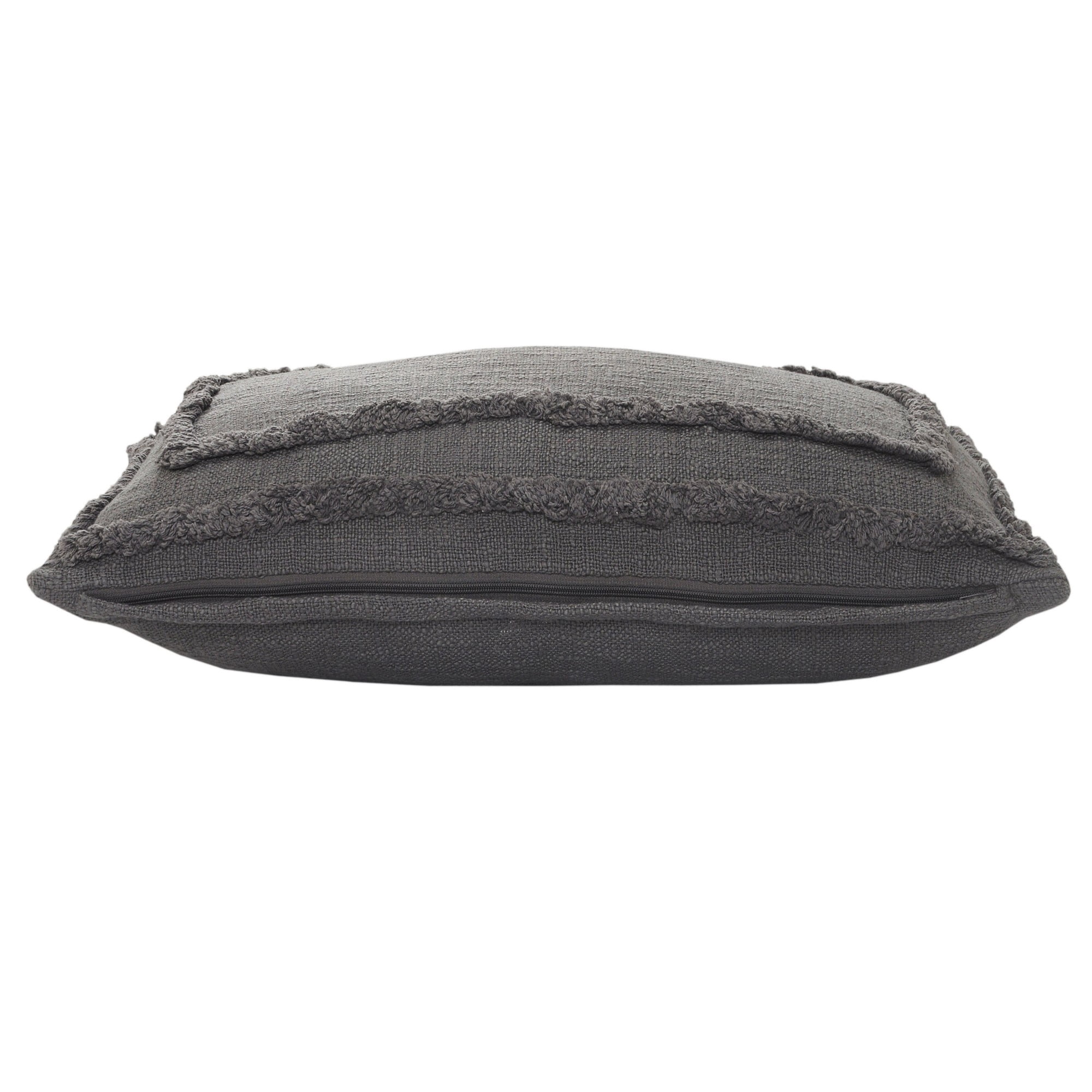 Laddha Home Designs Geometric Bordered Loomed Rectangular Cotton Lumbar Pillow Cover - 24" - Gray
