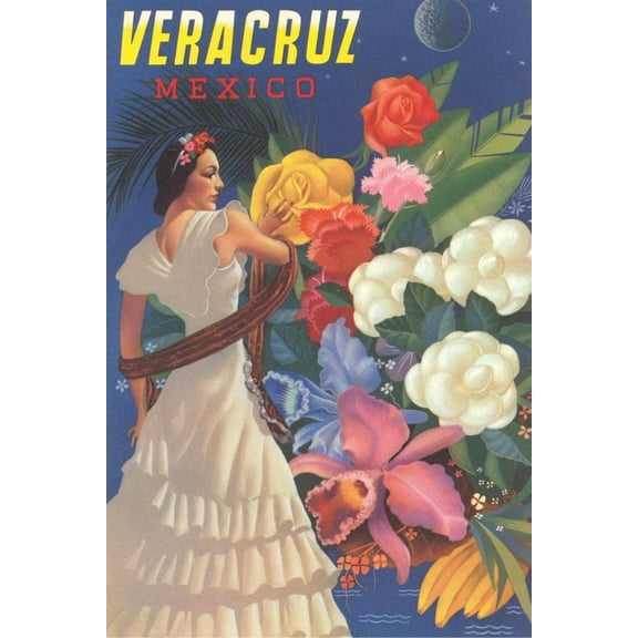 Art.com Poster for Veracruz, Mexico, Senorita with Flowers Art Print, 12" x 18"