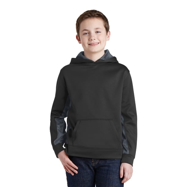 Sport-Tek® Youth Sport-Wick® CamoHex Fleece Colorblock Sudadera con capucha. YST239 deporte-tek YST239