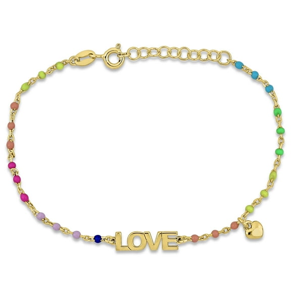 Everly Women's "Love" Yellow Gold Plated Beaded Bracelet -7.5"