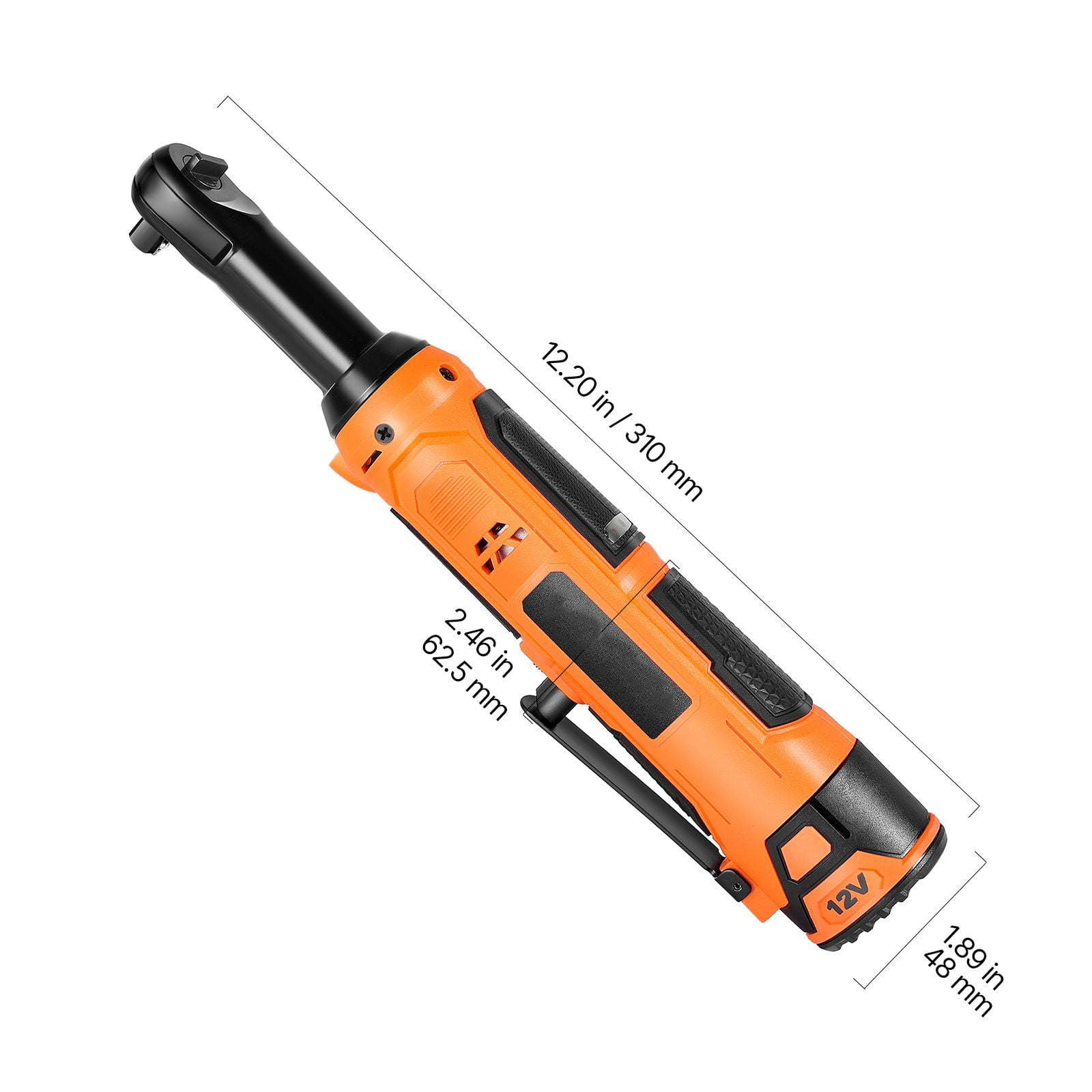 Cordless Ratchet Wrench 3/8" with 33 ft-lbs Torque, 230 RPM, Dual 2000mAh Batteries, LED Light, for Automotive Mechanical Work