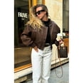 thumbnail image 3 of Womens Faux Leather Bomber Jackets Baseball Collar Zip Up Cropped Biker Coat with Pockets, 3 of 8