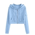 thumbnail image 5 of CAIXIA Women Cropped Cargo Pocket Full Zip Hoodie Long Sleeve Drawstring Zip Up Crop Hooded Jacket Casual Sweatshirts, 5 of 6