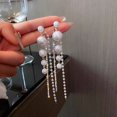 thumbnail image 3 of Pendientes largos con borlas y cristales de perlas elegantes, joyería para fiesta y boda JM, 3 of 5