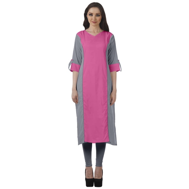 Moomaya Vêtements Ethniques pour Femmes Kurta Punjabi Longue Droite pour Femmes Robe Indienne Décontractée