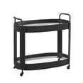 thumbnail image 2 of Weston Home Choteau Black Finish Metal Oval Bar Cart with Clear Tempered Glass, 2 of 8