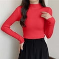 thumbnail image 2 of MYAOYINo Boundaries Womens Long Sleeve Mock Neck Tee Ribbed Knit Basic Slim Versatile Top, 2 of 6