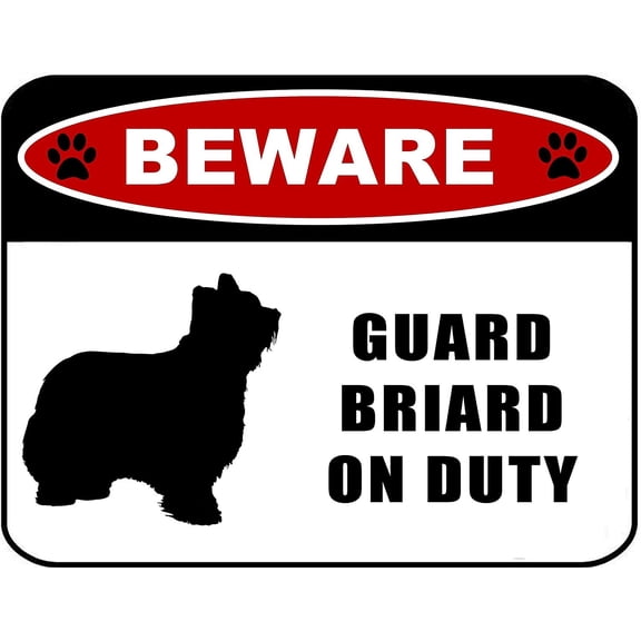 Beware Guard Briard on Duty (silhouette) 11.5 inch x 9 inch Laminated Dog Sign
