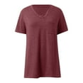 thumbnail image 3 of Womens Basic Short Sleeve V-Neck Shirts Solid Color Casual Loose Fitted Classic Tops Tee With Pocket, 3 of 4
