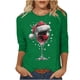 thumbnail image 1 of Puntoco Camiseta de mujer con cuello redondo, manga 3/4 y estampado navideño, jersey de cuello redondo, camiseta de manga larga con cuello redondo, 1 of 3