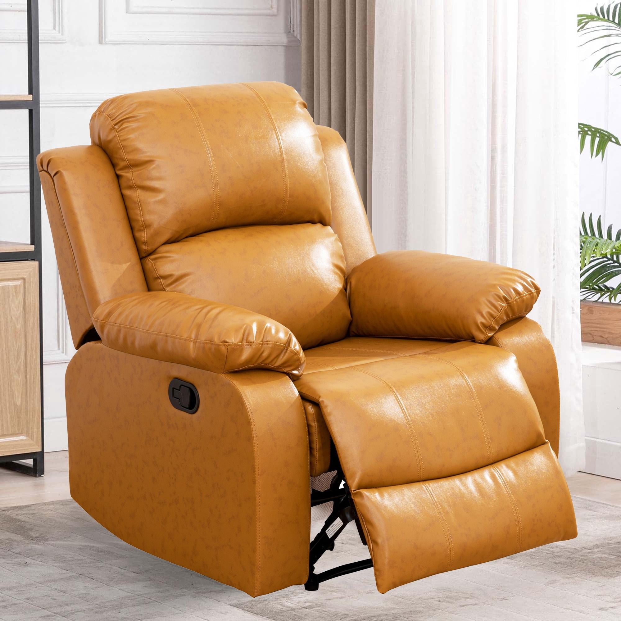 Gewnee Manual Recliner Chair, Overstuffed Faux Leather Single Sofa for Living Room Bedroom,Brown