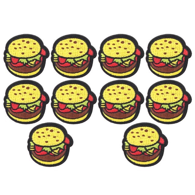 10 piezas DIY hechas a mano con forma de comida, costura, bordado, parches de tela, accesorios de ropa (hamburguesa)
