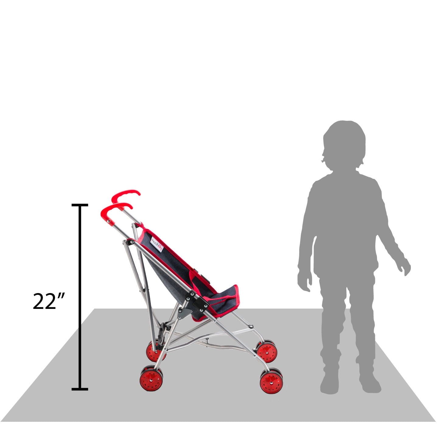 HUSHLILY - Baby Doll Stroller, Light Weight Foldable, with Smooth Rolling Wheels - Denim Blue & Red