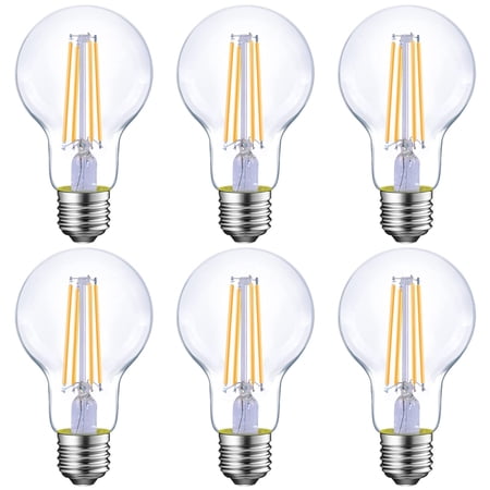 ENERGETIC A19 LED Light Bulb,Dimmable, 60 Watt Equivalent,Daylight 5000K,760LM,Classic Clear Glass LED Filament Bulb for Home, Bathroom,E26 Base,6 Pack