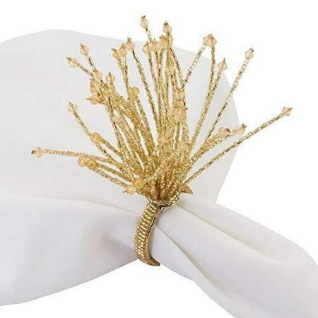 

Fennco Styles Hand Beaded Spray Design Decorative Napkin Rings Set of 4 - Silver Glass Beads Napkin Holders for Home Dining Table Banquets Christmas Décor and Special Occasion