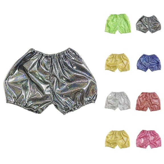 Shiny Metallic Holographic Bloomers for Girls Elastic Waist Mini Puff Shorts Bubble Shorts for Stage Performance 3-17 Years
