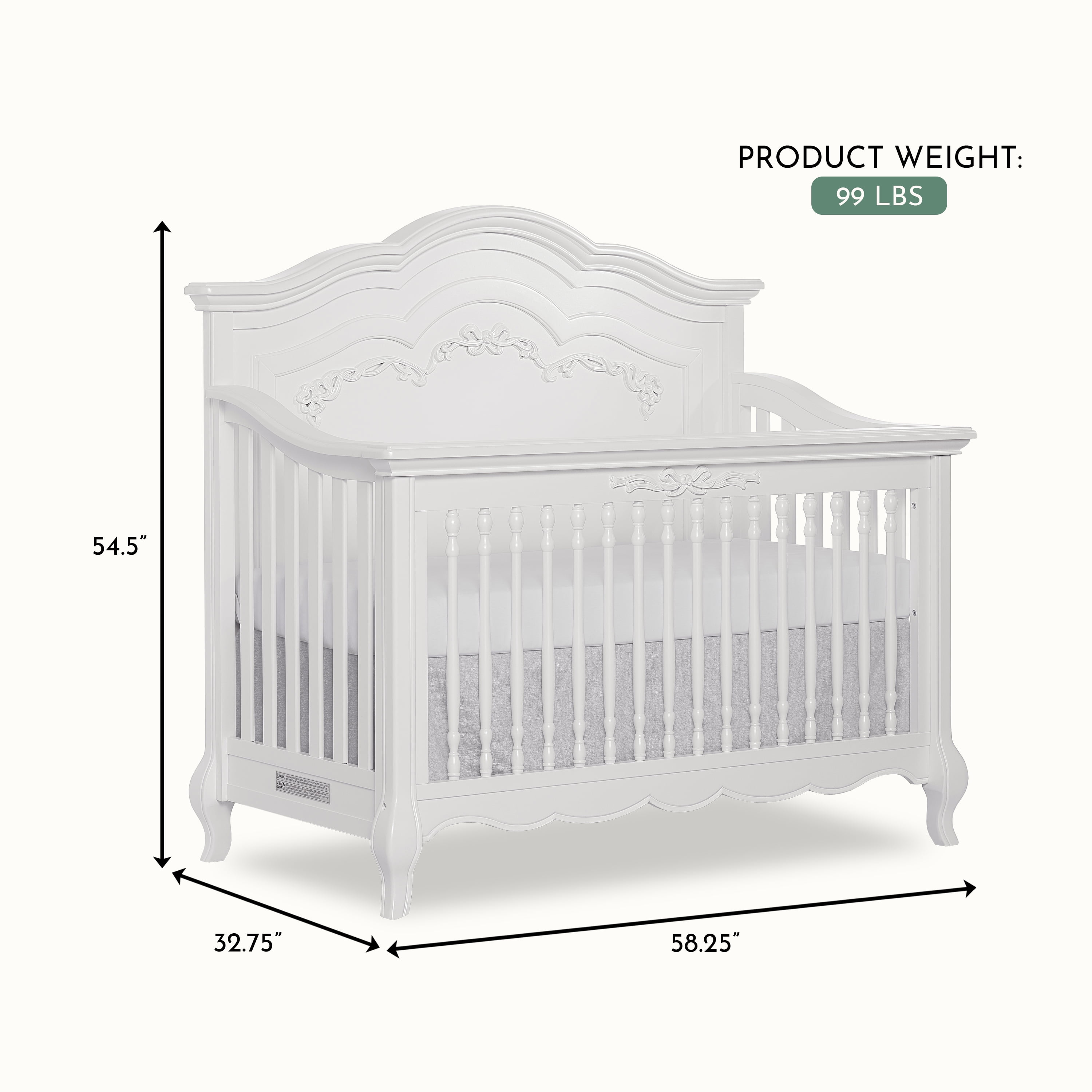 Evolur Aurora 5-In-1 Convertible Crib In Frost , Greenguard Gold Certified, Features 3 Mattress Height Settings, Sturdy And Spacious Baby Crib, Wooden Furniture