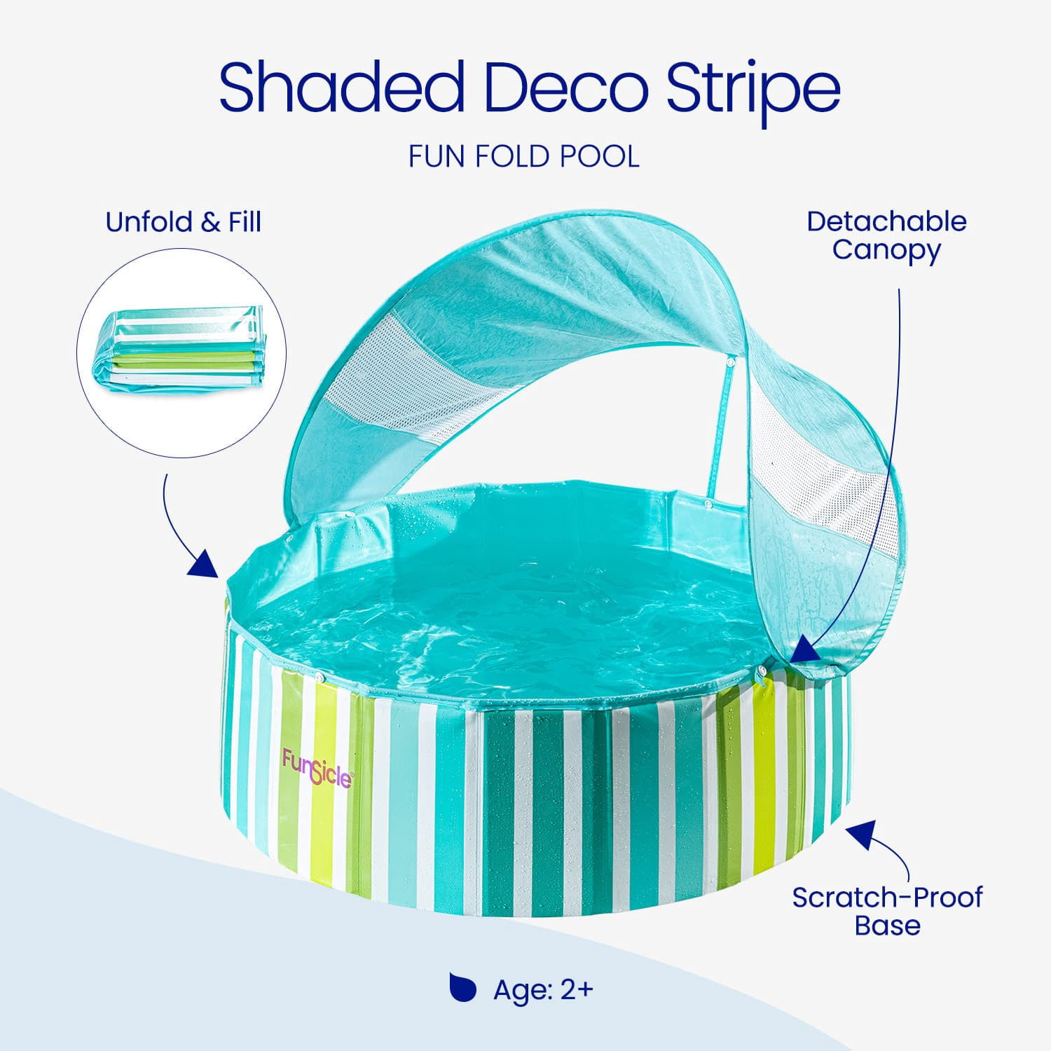 Funsicle Shaded Deco Fun Fold Swimming Pool For Kids & Pets, 36” x 12”, Age 2 & up