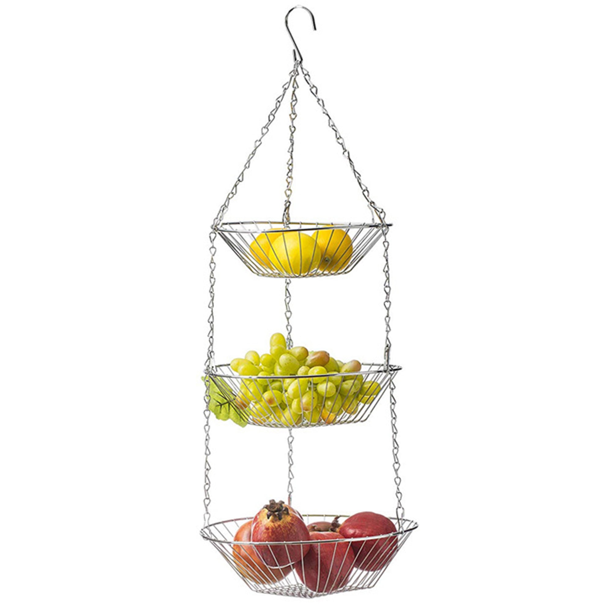 Sunisery 3 Tiered Hanging Fruit Baskets Adjustable Chrome Wire Produce ...