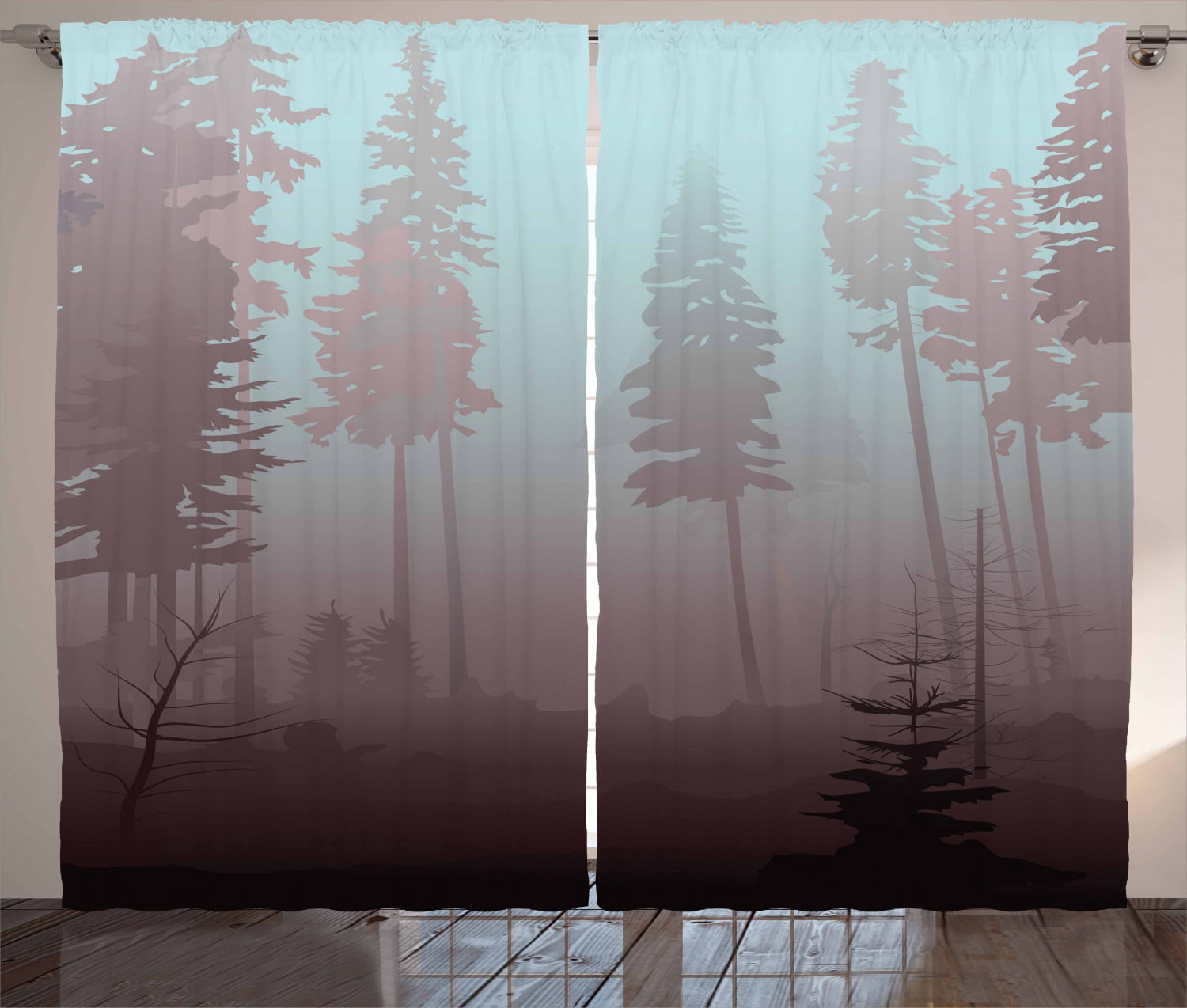 3D Blackout Drapes Forest Pine Trees Nature Fog Decor Fabric Window Curtain