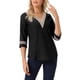 thumbnail image 1 of INSPIRAR CHIC Blusas de Mujer de Manga 3/4 Cuello en V con Contraste de Color y Encaje Negro XS, 1 of 6