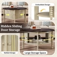 thumbnail image 5 of Vintage Round Coffee Table with Storage in 30.3" for Living Room,Mid Century Modern Cocktail Table with Sliding Door, Slatted Design Accent,Beige, 5 of 8